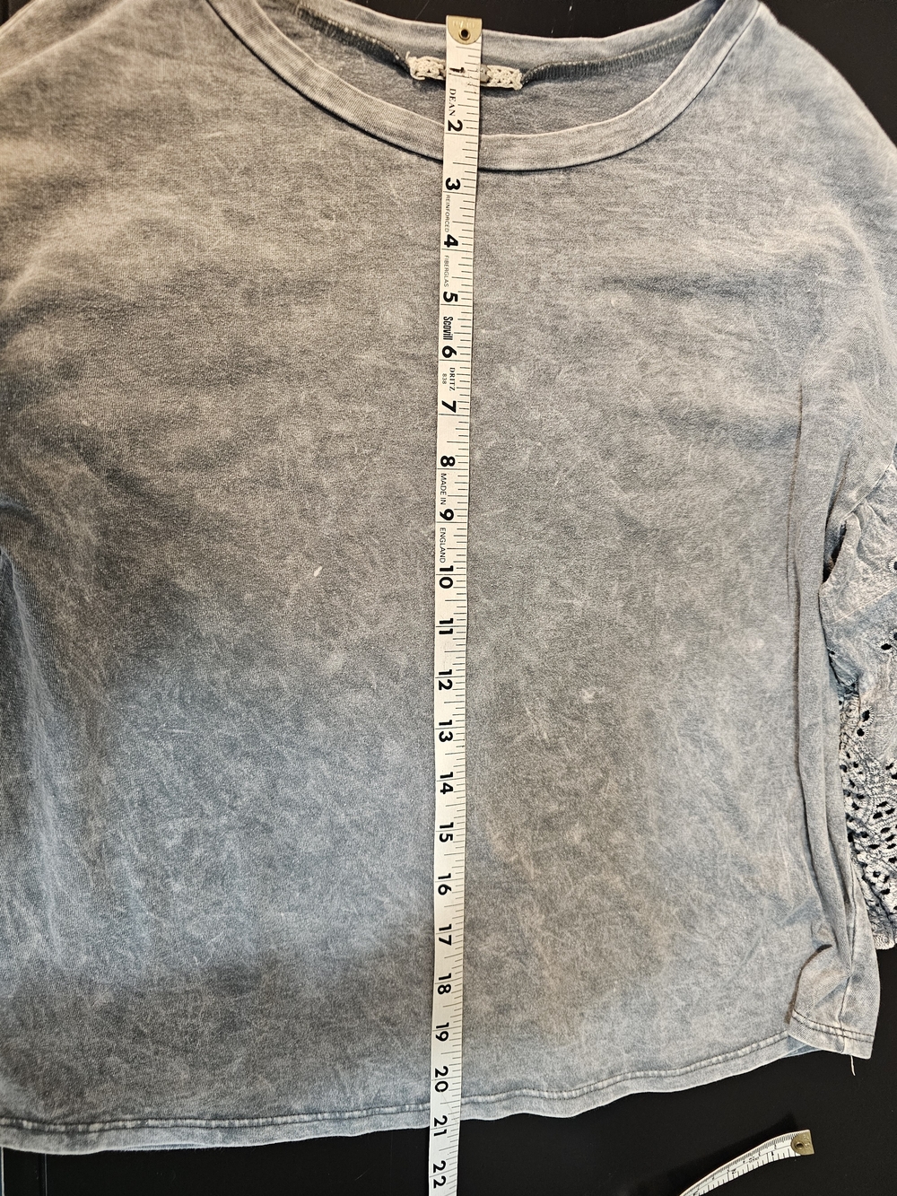 Washed Gray Eyelet-Sleeve Women's Top - Picture 4 of 4